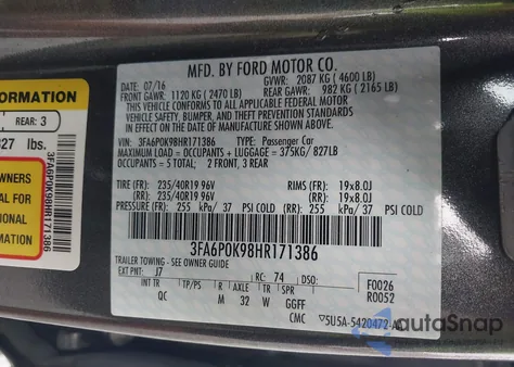 2017 Ford Fusion Platinum из США, поврежденный, VIN 3FA6P0K98HR171386